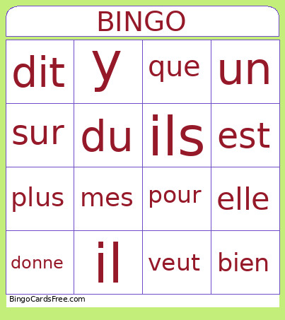 Mots Fréquents Bingo Card