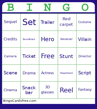 Movie Bingo Card