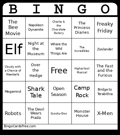 Movie Bingo Card