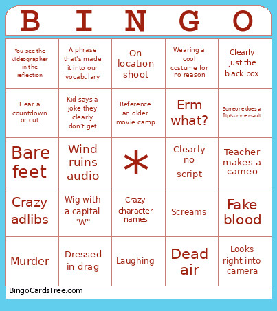 Movie Camp Bingo Card
