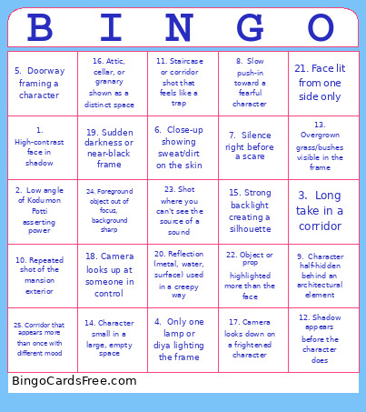 Movie Cinematography Bingo Card