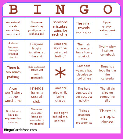 Movie Cliches Bingo Card