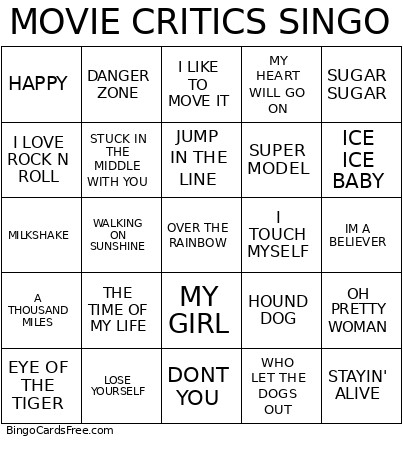 MOVIE CRITICS SINGO Bingo Card