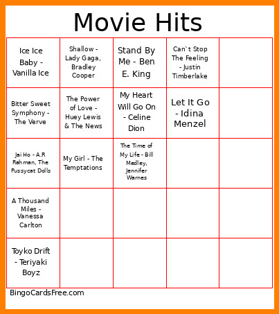 Movie Hits - Bingo Card