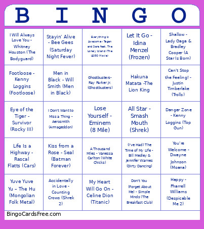 Movie Magic Songs! Bingo Card
