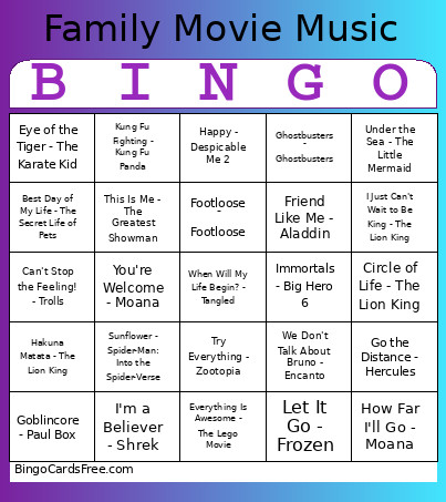 Movie Music Bingo Card
