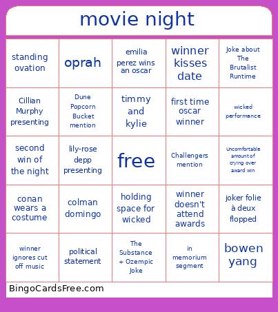 Movie Night Bingo Card