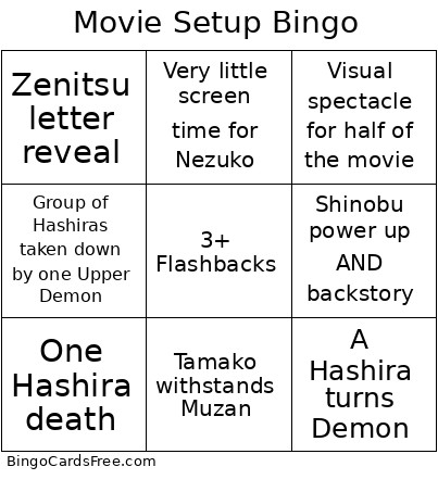Movie Setup Bingo Card