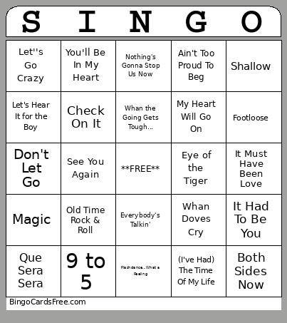 Movie Singo #1 Bingo Card