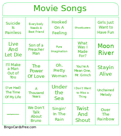 Movie Songs Bingo Card