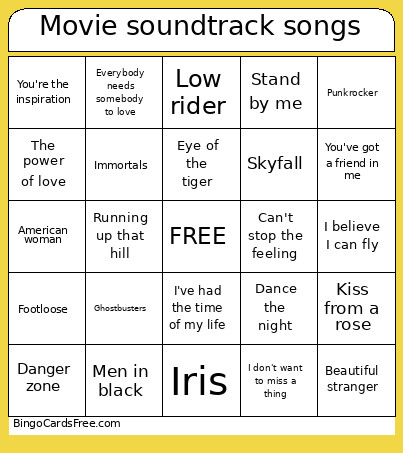Movie Soundtrack Songs Bingo Card