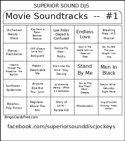 Movie Soundtracks -- #1 Bingo Card