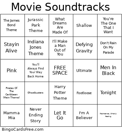 Movie Soundtracks Bingo Card