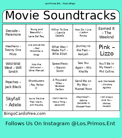 Movie Soundtracks Bingo Card