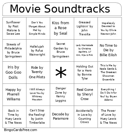 Movie Soundtracks Bingo Card