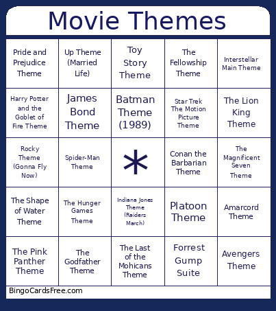 Movie Themes Bingo Card