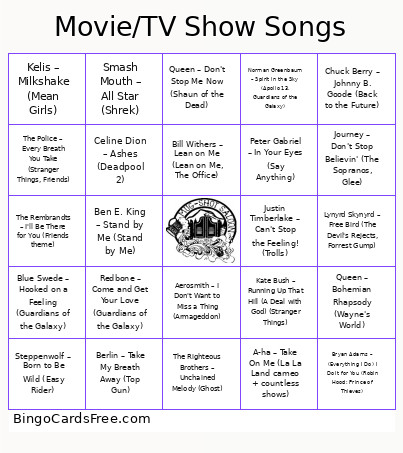 Movie/TV Show Songs Bingo Card