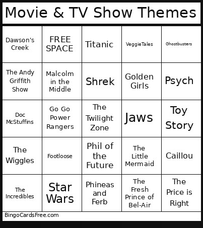 Movie & TV Show Themes Bingo Card