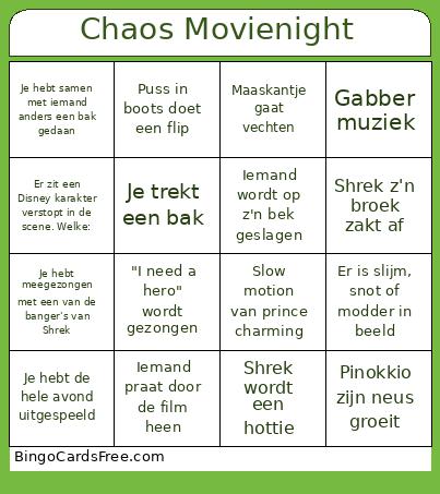 Movienight Chaos Bingo Card