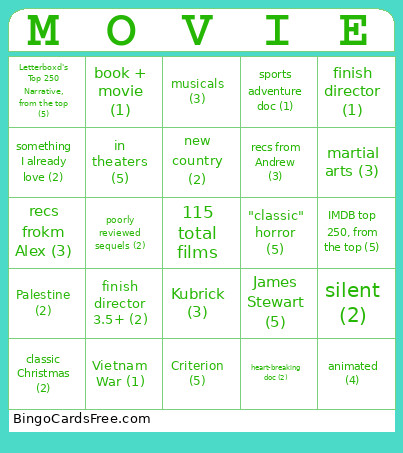 Movies 2026 Bingo Card