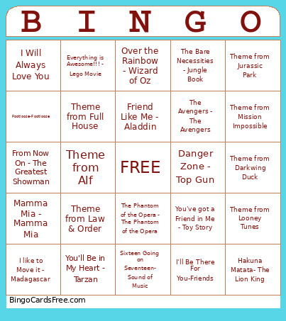 Movies/Music Scores Bingo Card