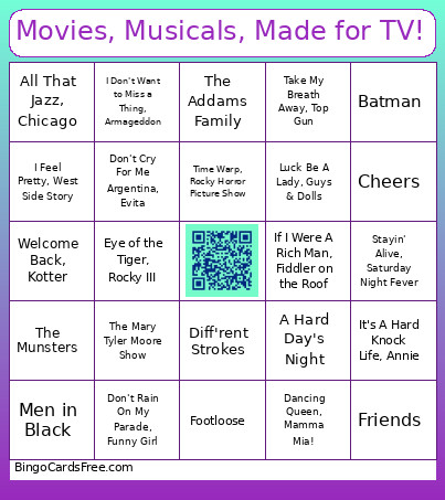 Movies, Musicals, Made For TV! Bingo Card