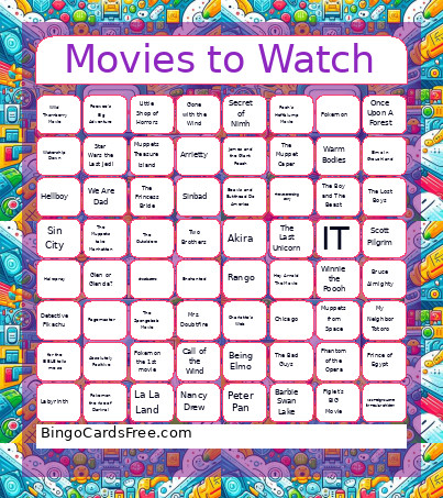 Movies To Watch Bingo Card