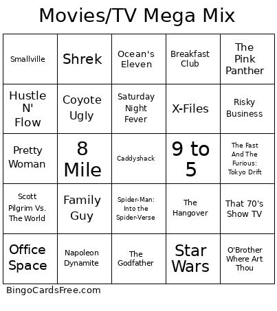 Movies/TV Mega Mix Bingo