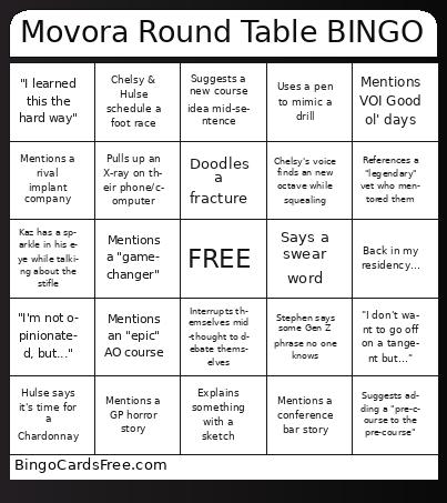 Movora Round Table BINGO