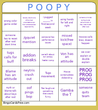 Mowse Hates Poors Bingo Card