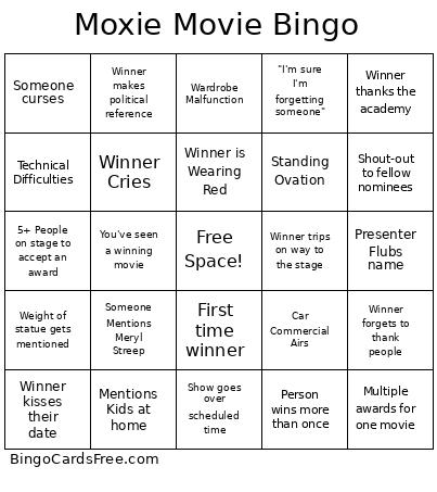 Moxie Movie Bingo Cards Free Pdf Printable Game, Title: Moxie Movie Bingo