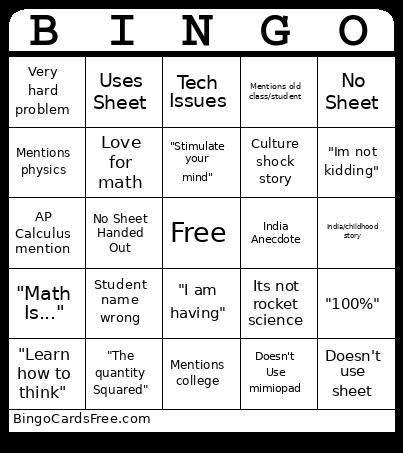 Mr. A Bingo Card