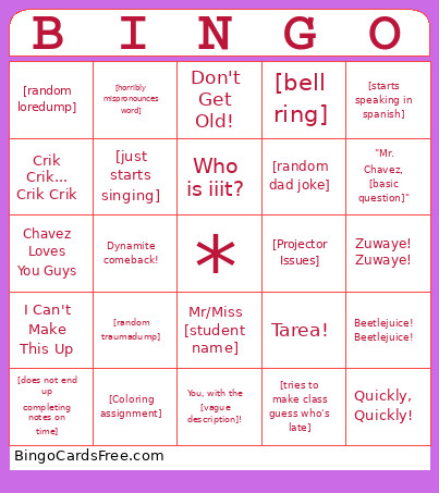 Mr. Chavez Lingo Bingo Card