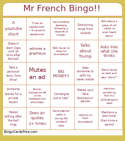 Mr French !! Bingo Card