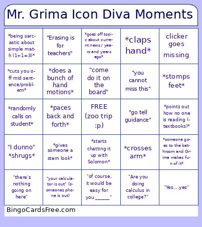 Mr. Grima Icon Diva Moments Bingo