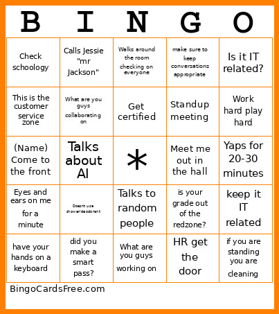 Mr Hall Bingo Card