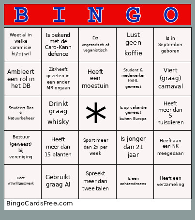 MR Kennismakings Bingo Card
