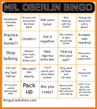 Mr. Oberlin Bingo Card