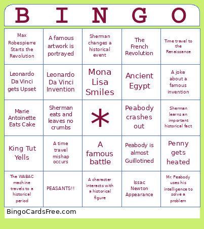 Mr. Peabody And Sherman Bingo Card