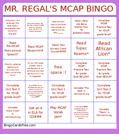 MR. REGAL'S MCAP Bingo Card