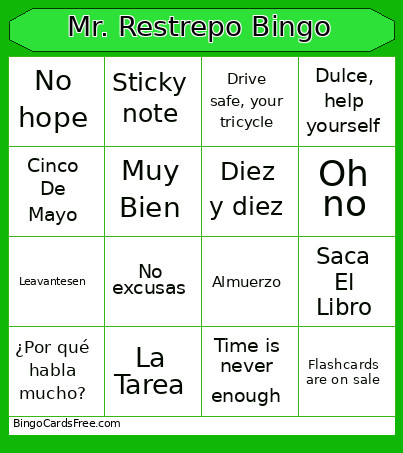 Mr. Restrepo Bingo Card