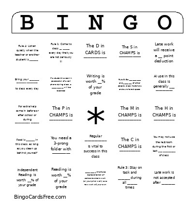 Mrs. Brosseau's Syllabus Bingo Card