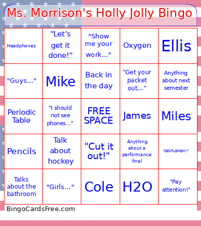 Ms. Morrison's Holly Jolly Bingo Card