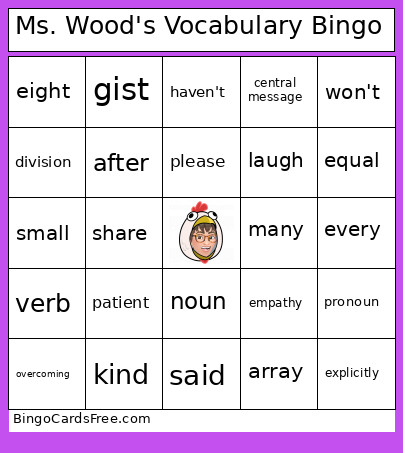 Ms. Wood's Vocabulary Bingo Card