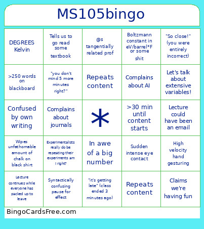 MS105 Bingo Card