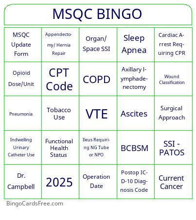 MSQC Bingo Cards Free Pdf Printable Game, Title: MSQC BINGO