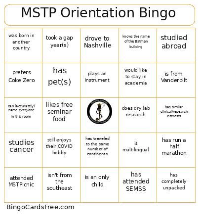 MSTP Orientation Bingo Card