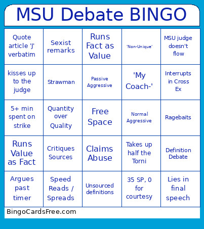 MSU Debate Bingo Card