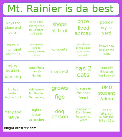 Mt. Rainier Is Da Best Bingo Card