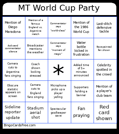 MT World Cup Party Bingo Card